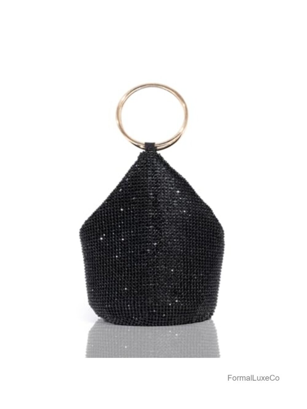 Rhinestone Mini Bucket Evening Bag Sparkly Clutch Purse Metal Ring Handle Hobo